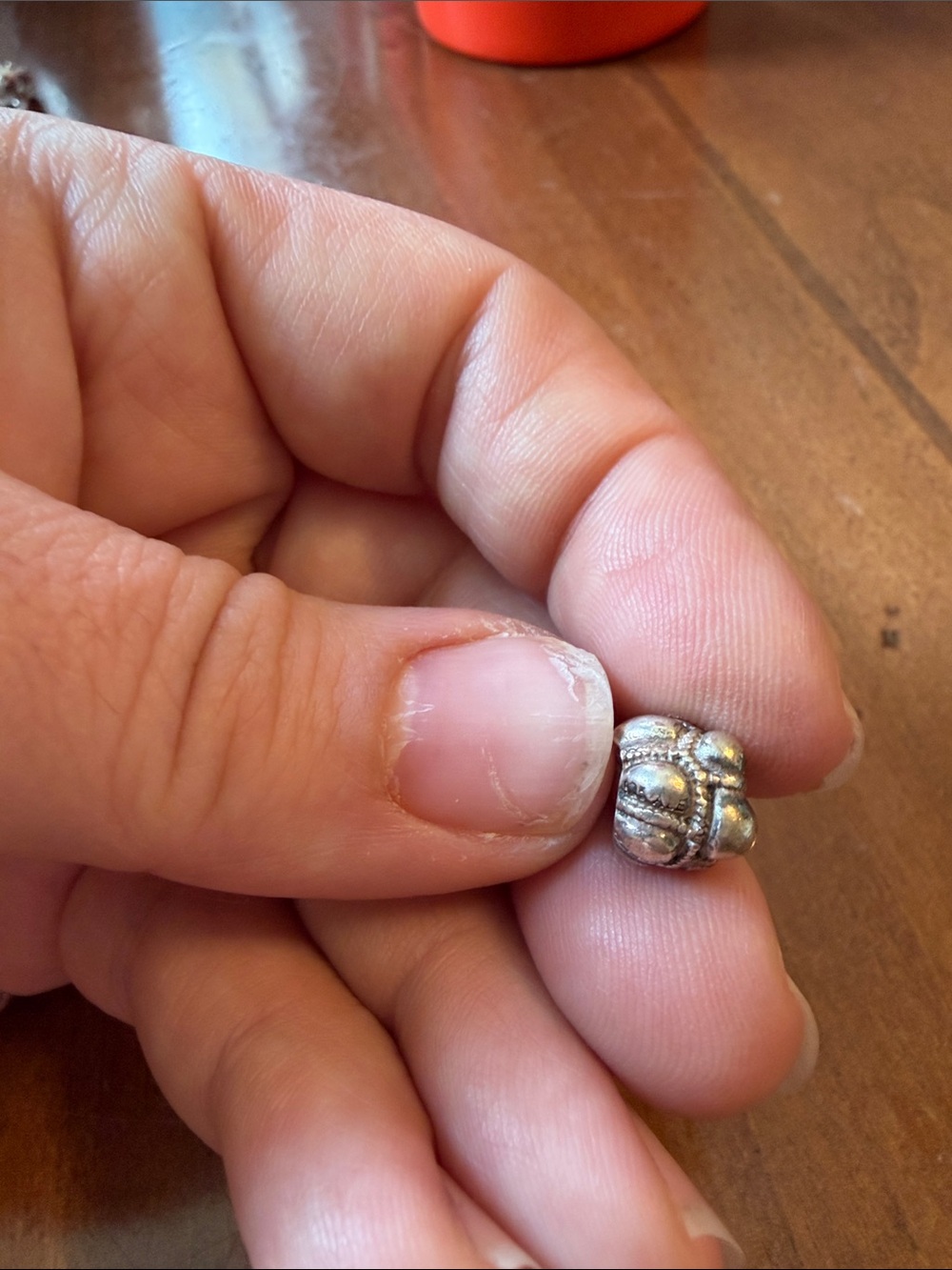 Pandora Silver-Tone Decorative Bead Charm with Subtle Gold Accents